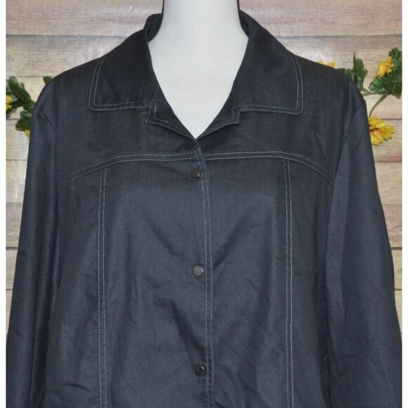 Ladies Studio V Lightweight Gray Chambray Jacket Snap Front Stretch Plus Size 2X - Picture 2 of 9